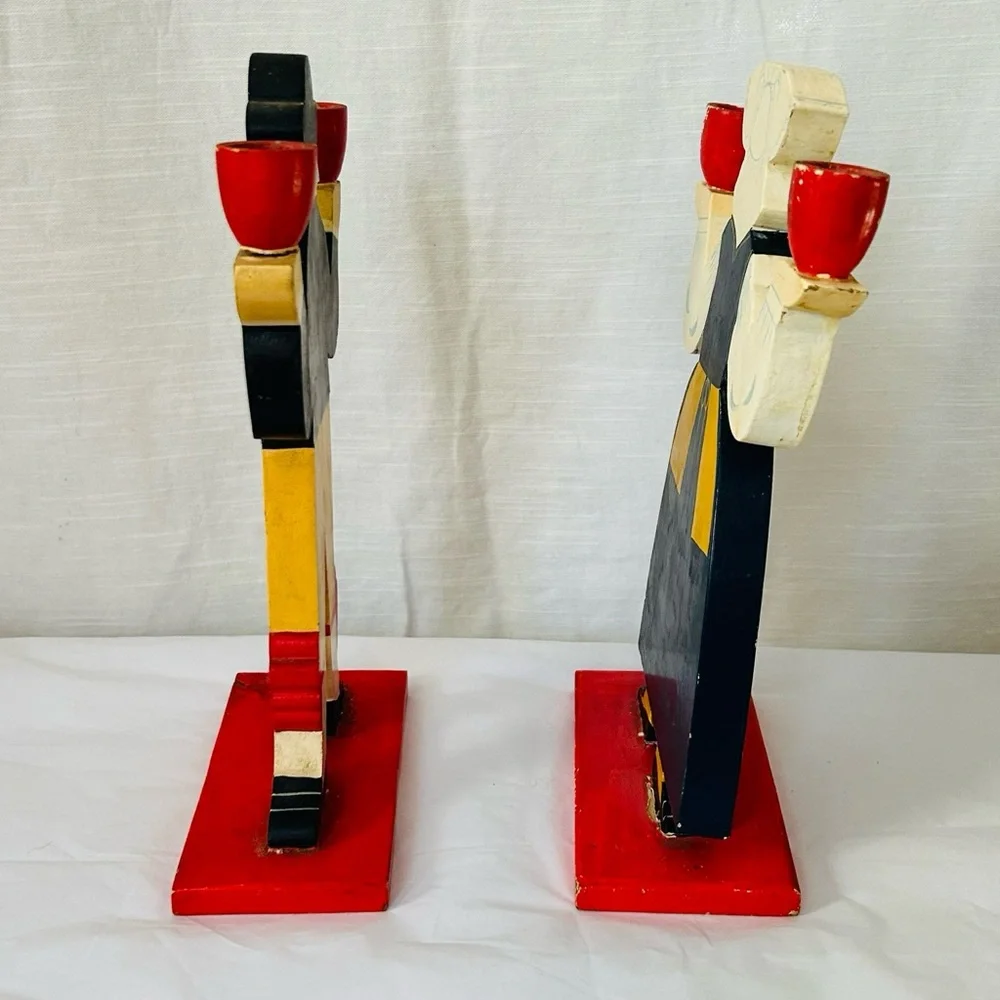 Vintage 1980's IKEA Lizzy Velander‎ Swedish Folk Art Wooden Candle Holders